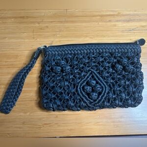 EUC Hobo International- Black Woven Raffia Clutch Bag